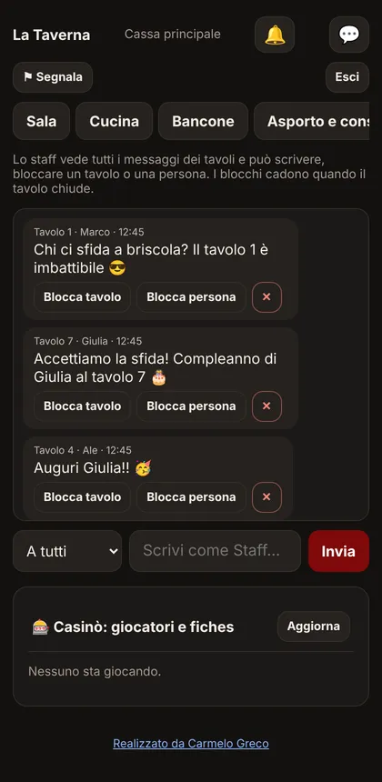 Lo staff modera la chat della serata